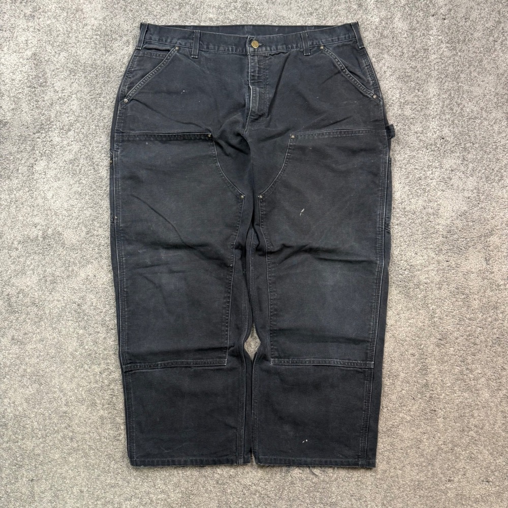 Carhartt B136 Double Knee Work Pants Black 40x30 Distressed Carpenter Dungaree